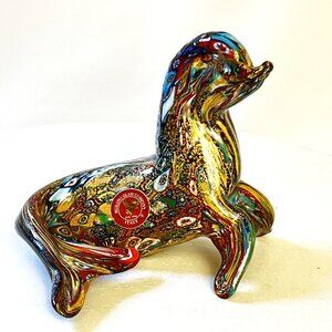 New Handcrafted Murano Sea Lion Seal Figurine Venetian Italian Art Glass 4” long